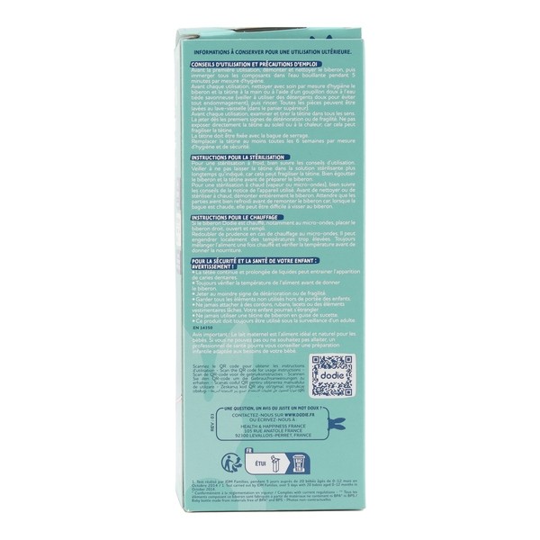 Dodie Biberon Tétine plate débit moyen 270 ml