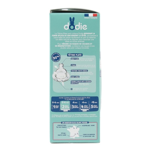 Dodie Biberon Tétine plate débit moyen 270 ml