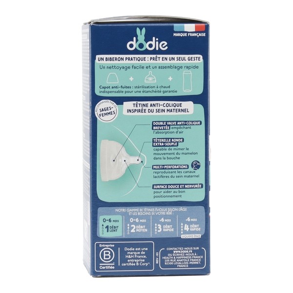 Dodie extra Biberon anti colique tétine multi perforée 150 ml
