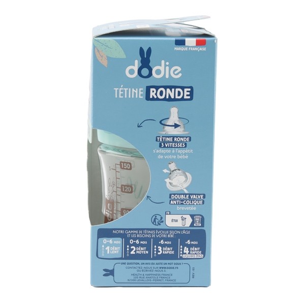 Dodie Biberon verre Tétine ronde Débit lent 150 ml