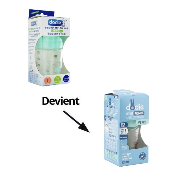 Dodie Biberon verre Tétine ronde Débit lent 150 ml