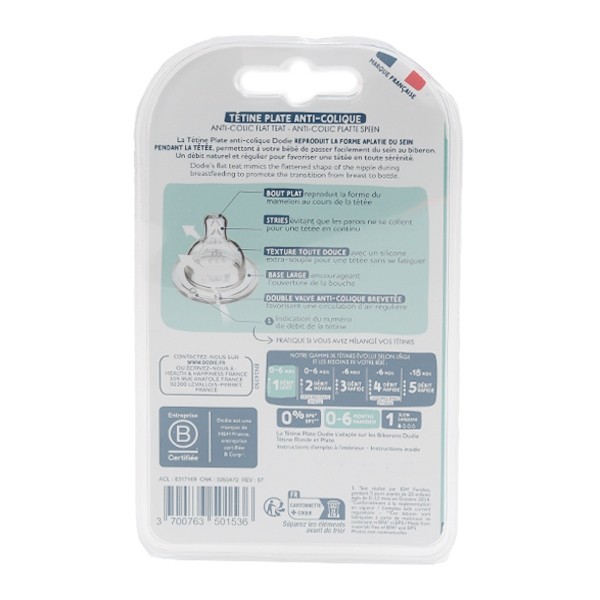 Dodie Tétine plate anti colique col large