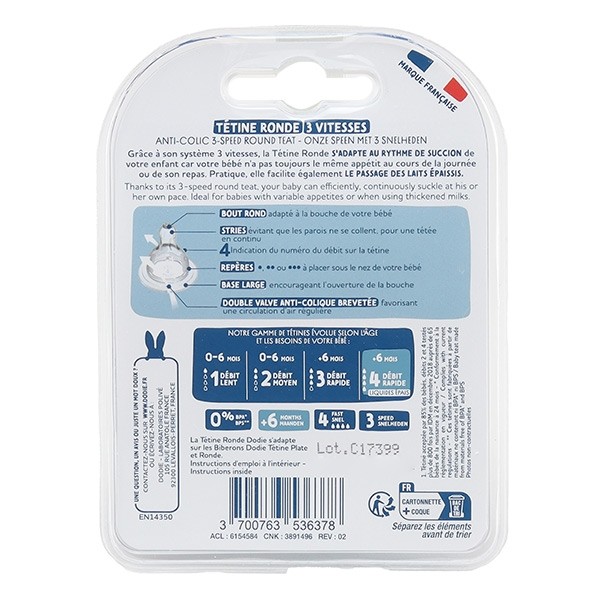 Dodie Tétine ronde anti colique 3 vitesses