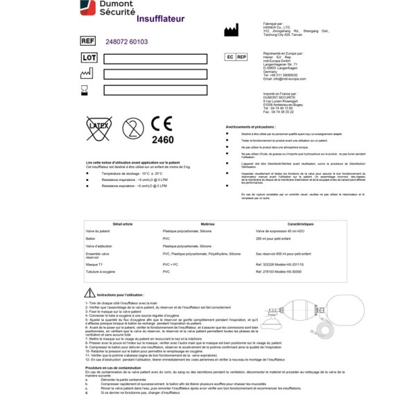 Insufflateur manuel à usage unique Dumont