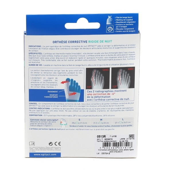 Epitact Thermoformable orthèse nuit hallux valgus
