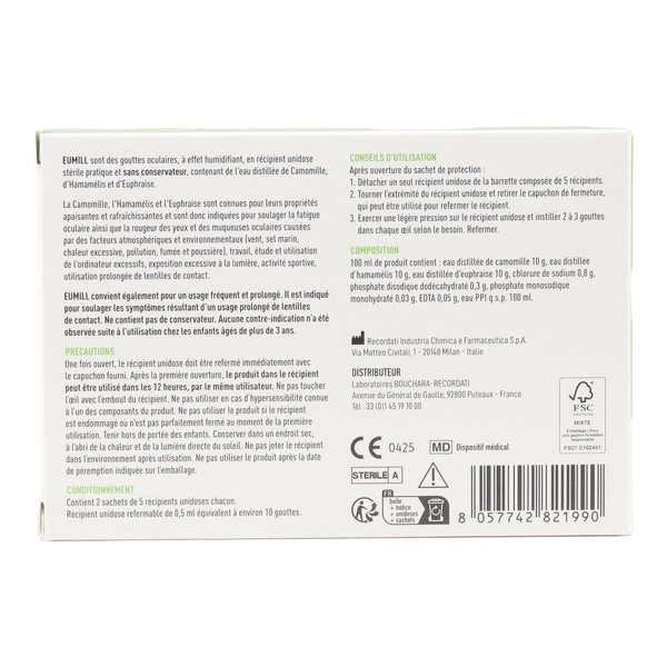 Eumill Yeux rouges et irrités gouttes oculaires unidoses