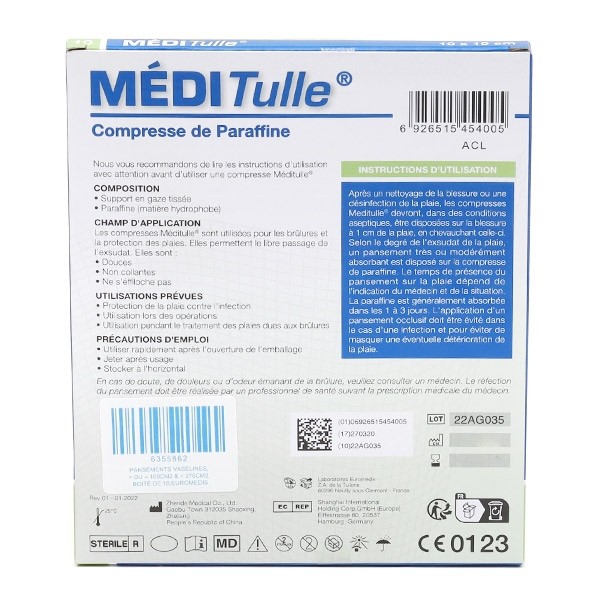 Méditulle tulle gras 10 compresses paraffinées