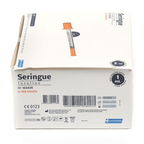 Seringue à insuline avec aiguille 29 G x 100