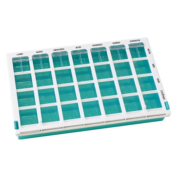 Pilulier hebdomadaire modèle hospitalier 28 cases