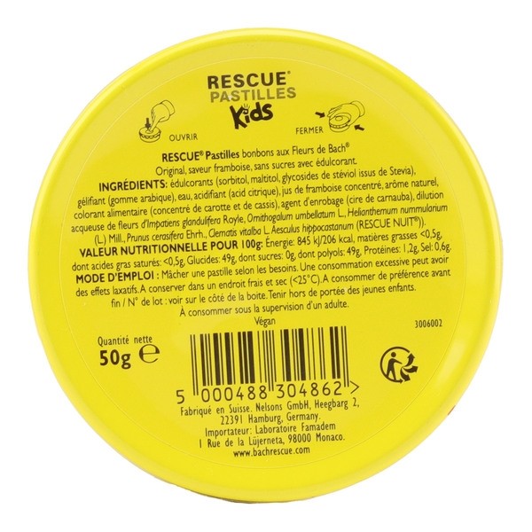 Fleurs de Bach Rescue Nuit Kids framboise Pastilles