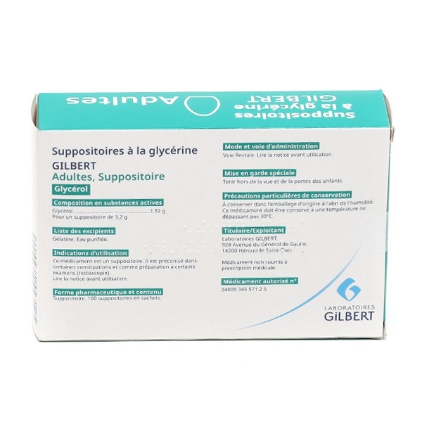 Suppositoire glycérine Adulte Gilbert