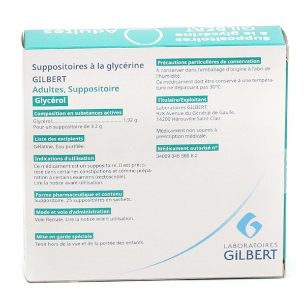 Suppositoire glycérine Adulte Gilbert
