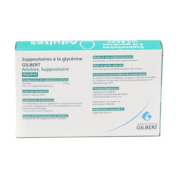 Suppositoire glycérine Adulte Gilbert