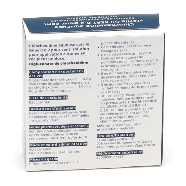 Chlorhexidine aqueuse 0,2 % Gilbert unidose