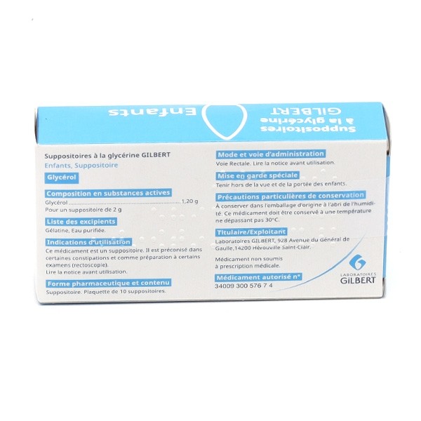 Suppositoires à la glycerine enfant Gilbert