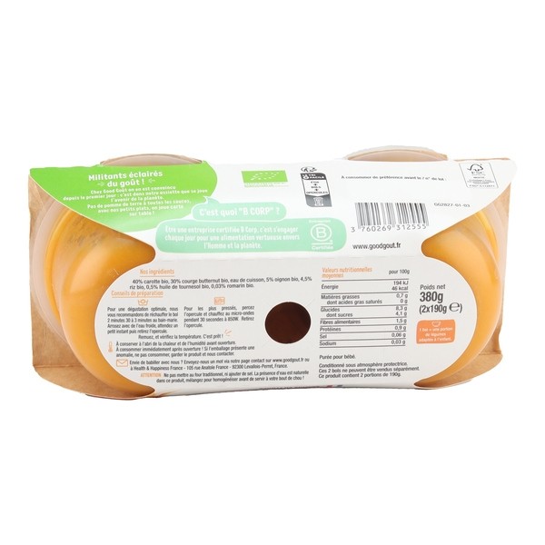 Good Goût Délice de carottes courge butternut riz romarin bio