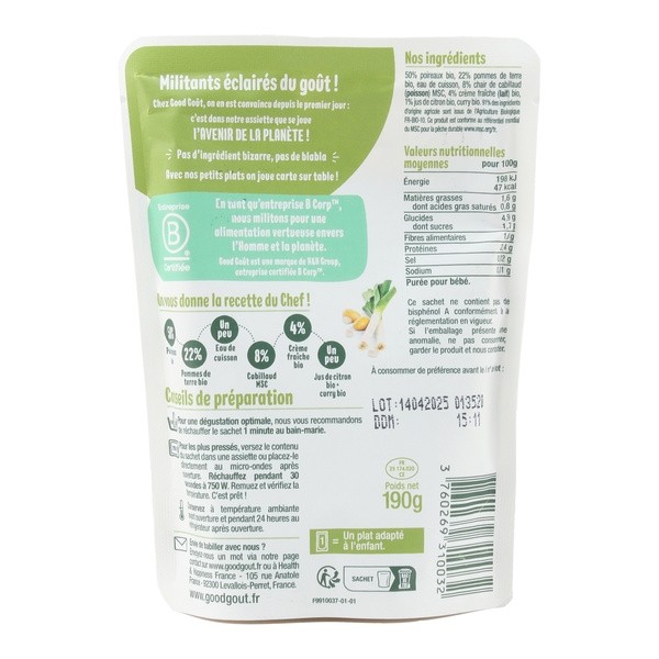 Good Goût Fondue de poireaux pommes de terre Cabillaud