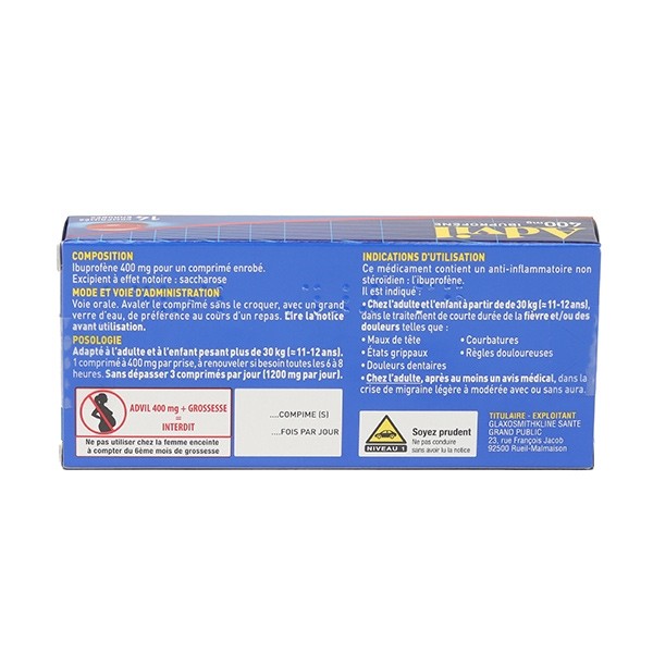Advil 400 mg comprimé ibuprofène