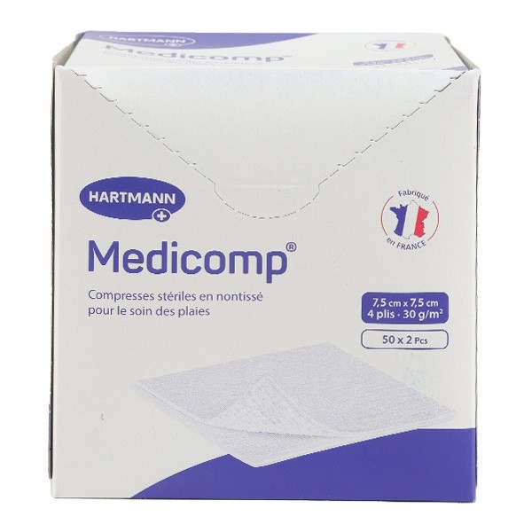 Medicomp compresses non tissées stériles 7,5 x 7,5 cm