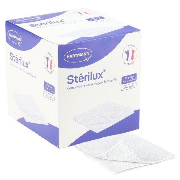 Stérilux compresse de gaze 7,5 cm x 7,5 cm