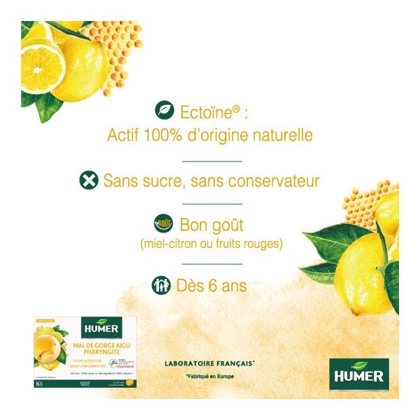 Humer Mal de gorge aigu Pharyngite Miel Citron pastilles