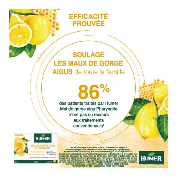 Humer Mal de gorge aigu Pharyngite Miel Citron pastilles