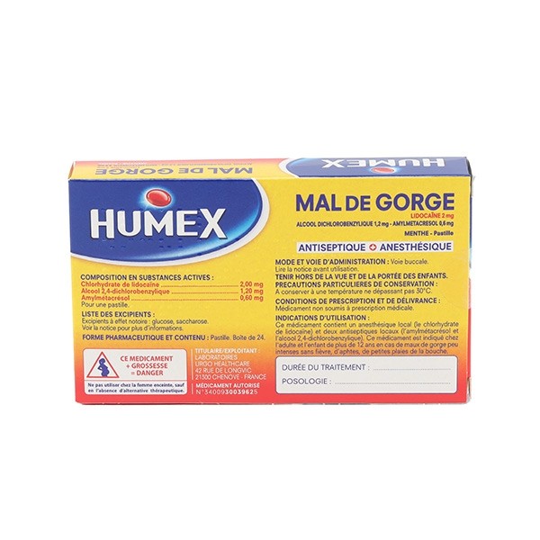Humex mal de gorge menthe pastilles