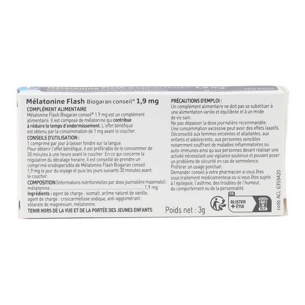 Biogaran Mélatonine Flash 1,9 mg comprimés