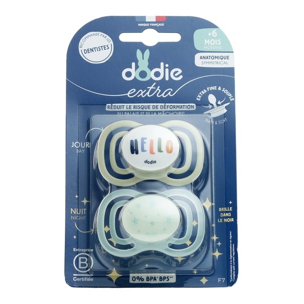 Dodie extra sucette anatomique silicone Jour Nuit +6 mois