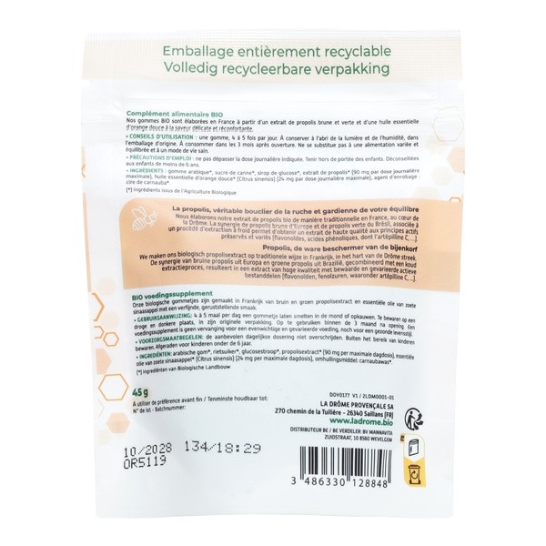 Ladrôme Gommes Propolis orange bio