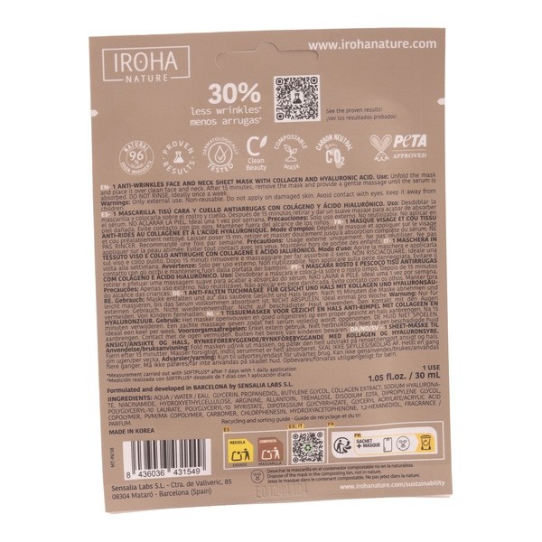 Iroha Nature masque visage et cou anti âge et ultra hydratant