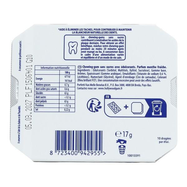 Hollywood chewing gum soin blancheur menthe fraîche