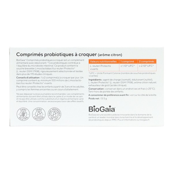 Biogaia comprimés probiotiques à croquer