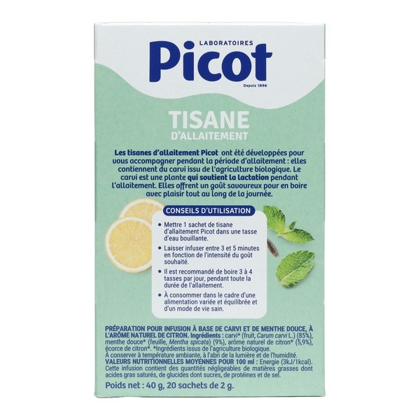 Picot tisane d'allaitement saveur Menthe Citron bio sachets