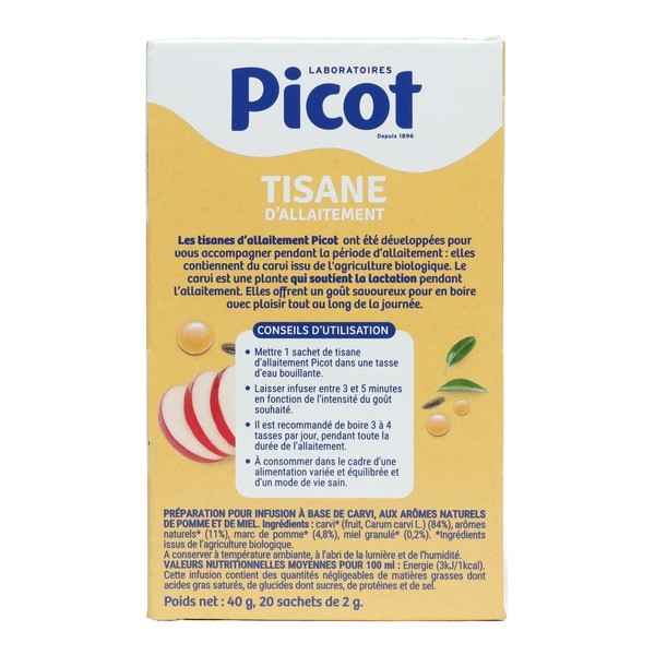 Picot tisane d'allaitement saveur pomme miel bio sachets