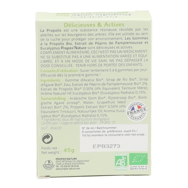 Propos Nature Gommes Propolis verte bio EPP et Eucalyptus Bio