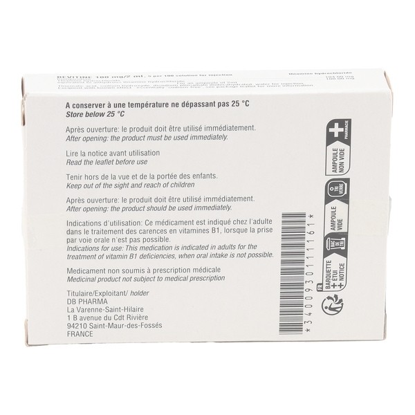 Bévitine 100 mg/2 ml solution injectable ampoules