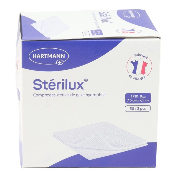 Stérilux compresse de gaze 7,5 cm x 7,5 cm