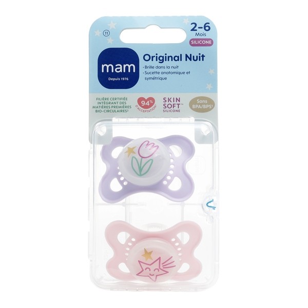 MAM Original sucette silicone anatomique 2-6 mois Nuit