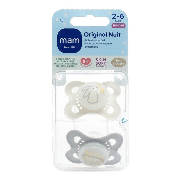 MAM Original sucette silicone anatomique 2-6 mois Nuit