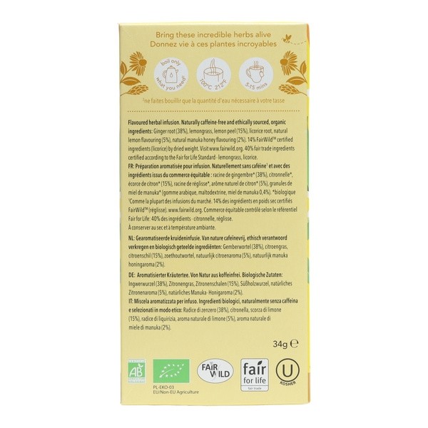 Pukka Tisane Citron Gingembre et Miel de Manuka biologique sachets