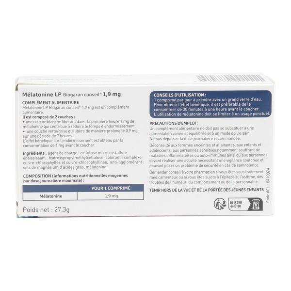 Biogaran Mélatonine LP 1,9 mg comprimés