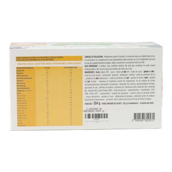 Nutrisens madeleines longues HP HC saveur poire amande