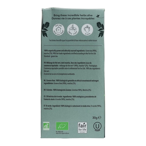 Pukka thé vert suprême et matcha biologique sachets