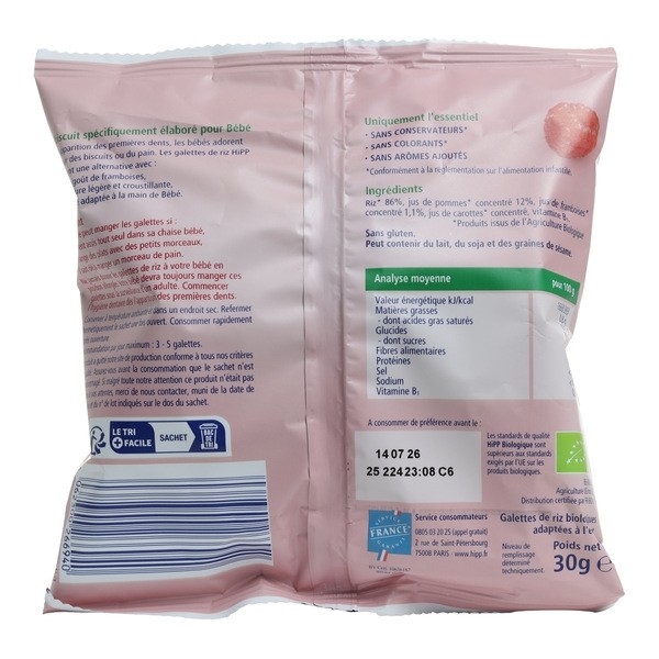 HiPP Galettes de riz à la framboise Bio