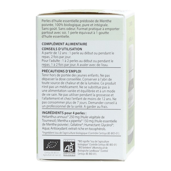 Pranarom Perles d'huile essentielle de Menthe poivrée Bio capsules