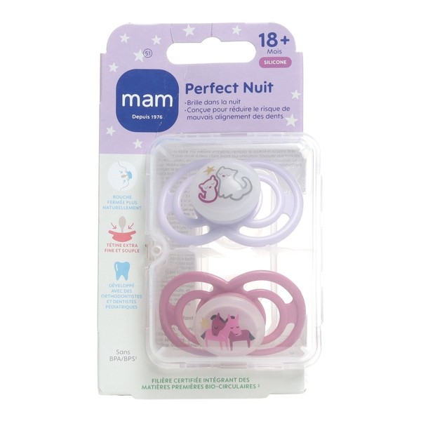 MAM Perfect Nuit Sucette symétrique silicone 18 mois et +