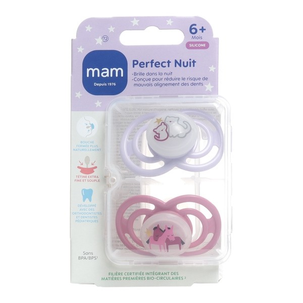 MAM sucette anatomique silicone +6 mois Perfect Nuit