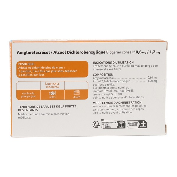 Biogaran Amylmétacrésol/alcool dichlorobenzylique pastilles miel-citron