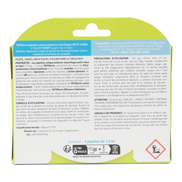 Vetoform antiparasitaire pour chien en pipettes